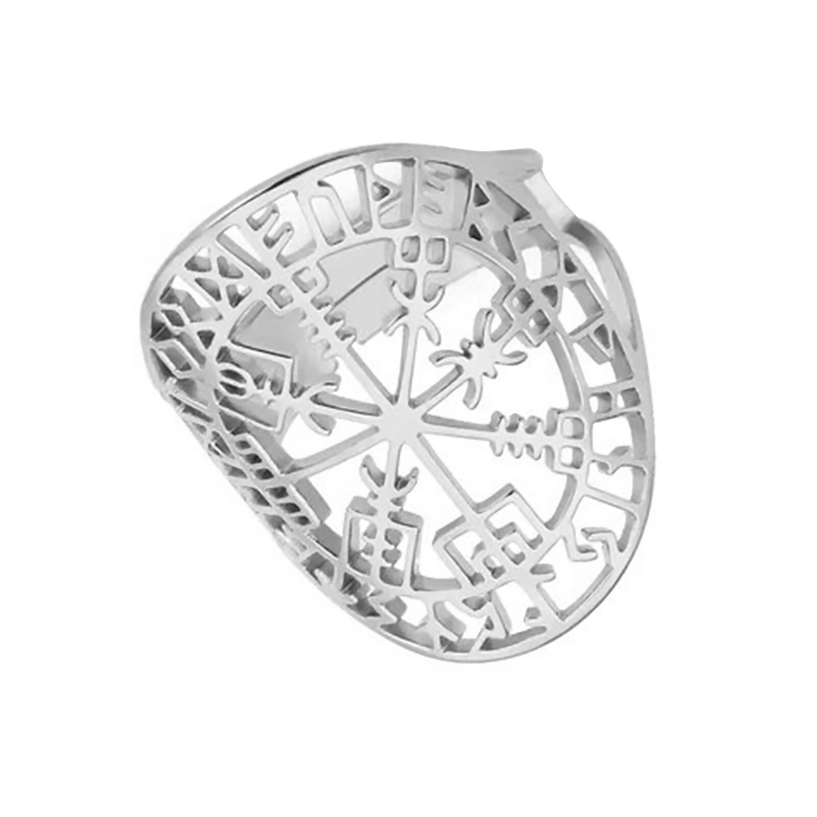 Womens Vegvisir Viking Ring Silver 316L Stainless Steel Adjustable Norse Band