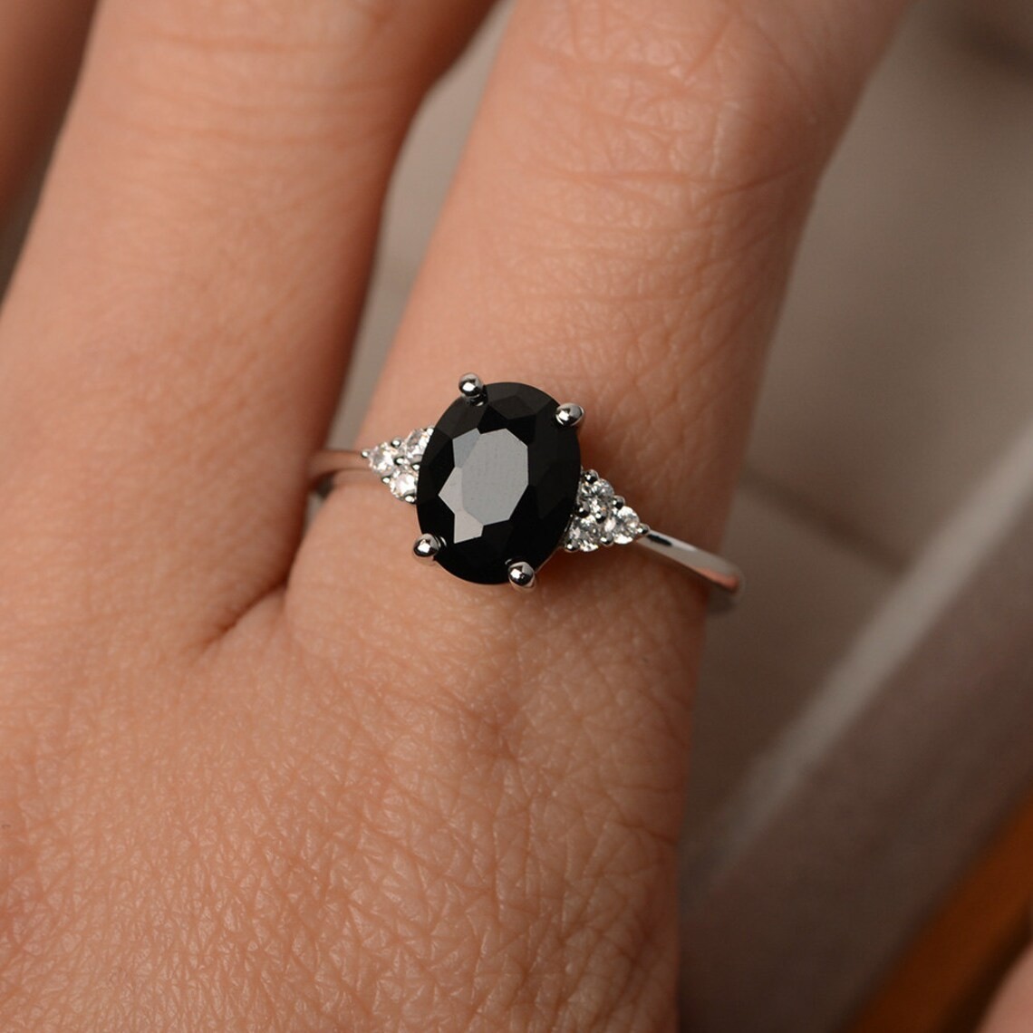 Black Onyx 2CT Oval Gemstone 925 Silver Plated Art Deco Ring Duty Free