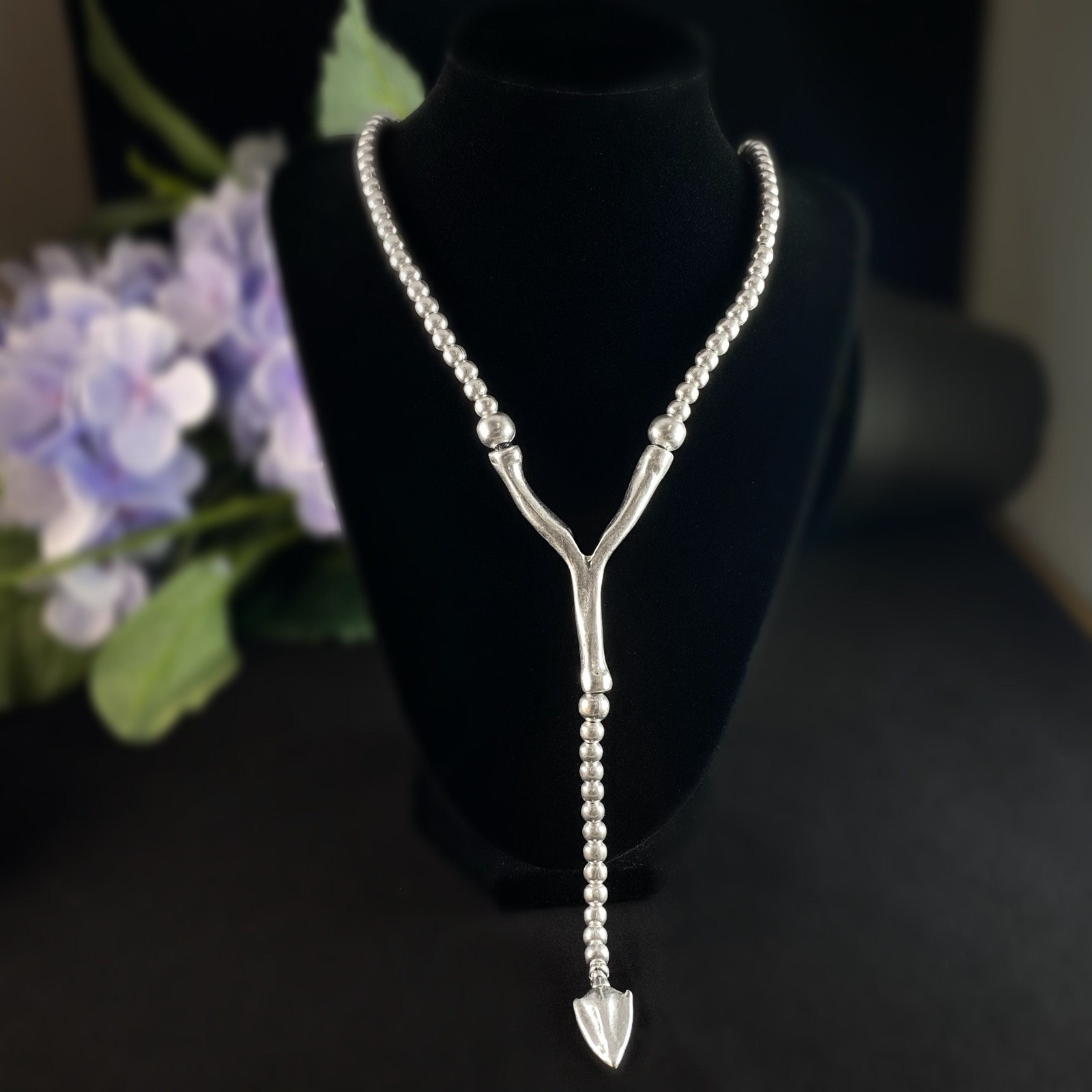 Long Silver Statement Necklace, Handmade, Nickel Free-Noir