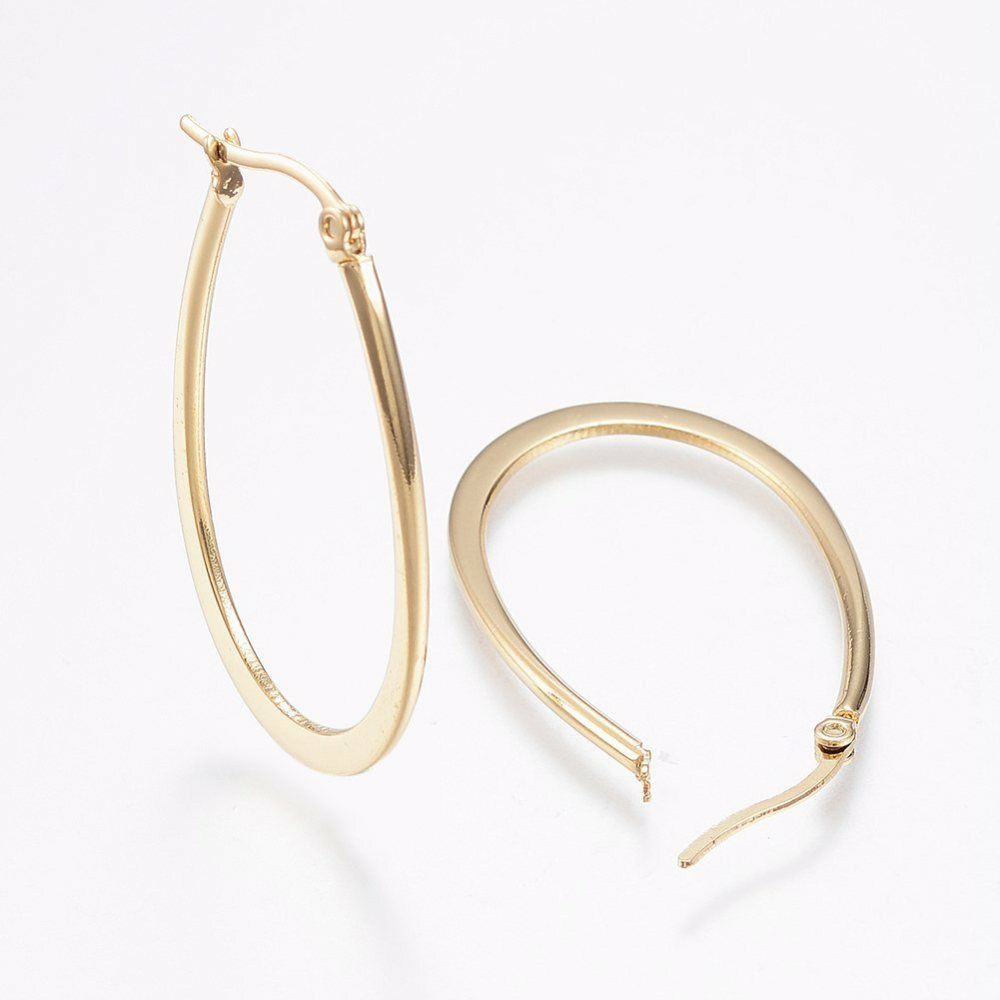 Stainless Steel Hoop Earrings Yellow Gold Silver 1.2″ to 2.4″ Pin 0.7x1mm P563