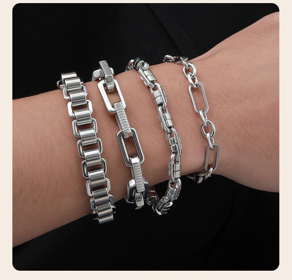 Stainless Steel Chunky Handmade Rolo Link Bracelets Paperclip Wristband Unisex