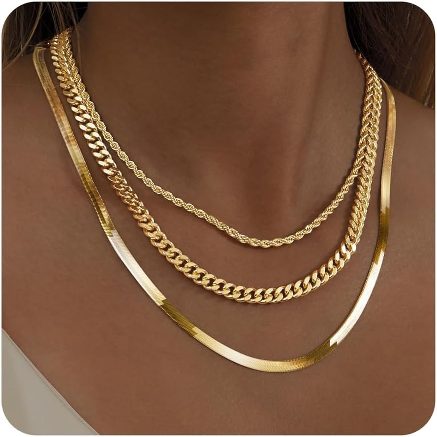 Gold Necklaces Stack for Women Non Tarnish, Dainty 14k Gold Plated Layered Gold