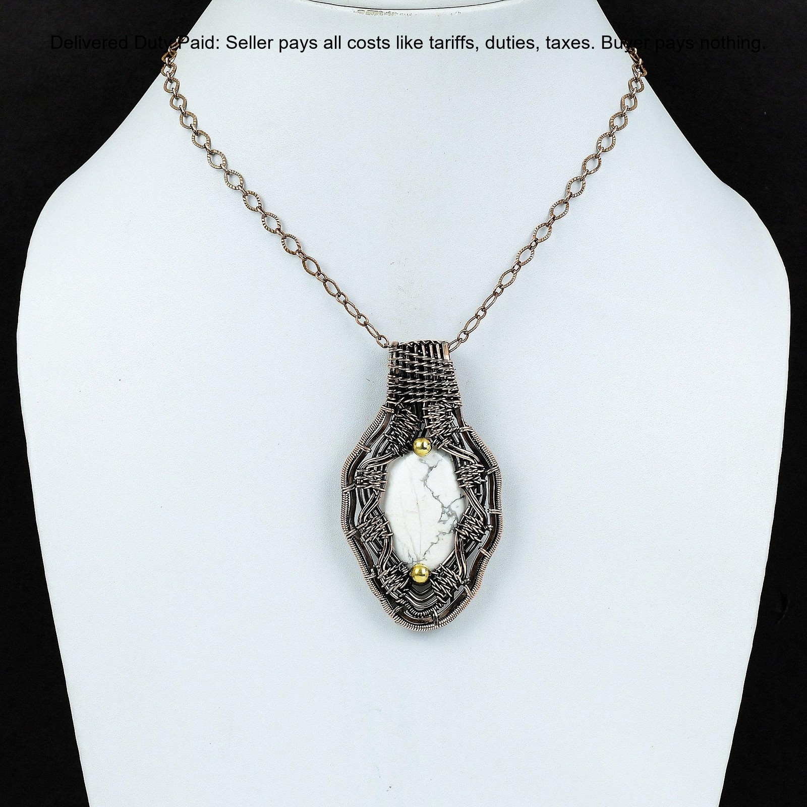 Oval Howlite Stone Mother’s Day Wife Boho Crown Chakra Pendant Jewelry Copper