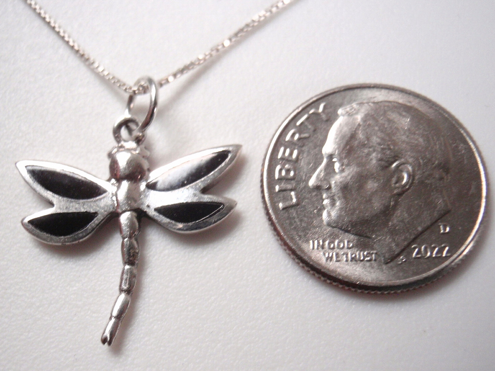 Reversible Dragonfly Simulated Black Onyx 925 Sterling Silver Pendant Small