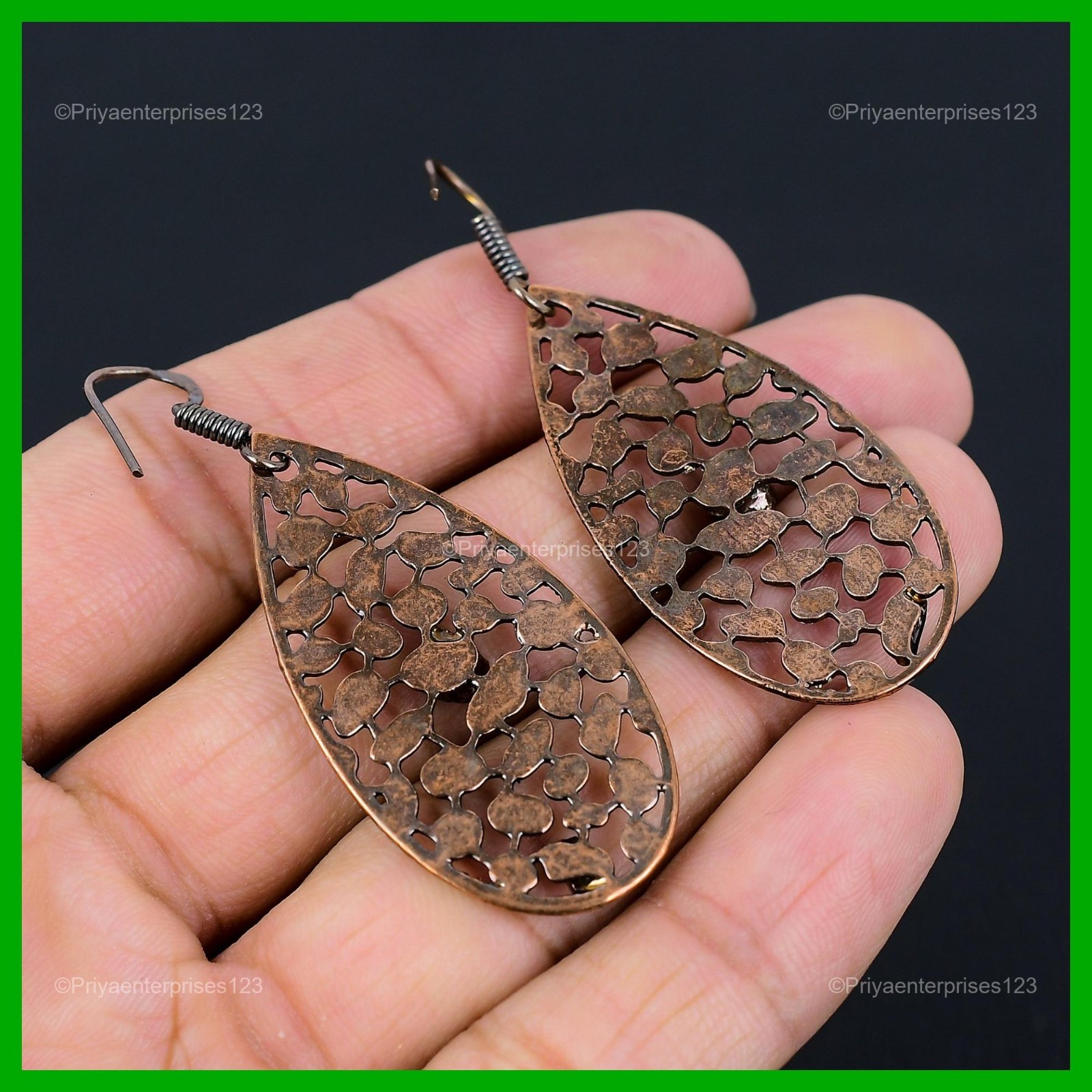 Pentagon Natural Chrome Diopside Copper Daughter New Electroformed Drop Earrings