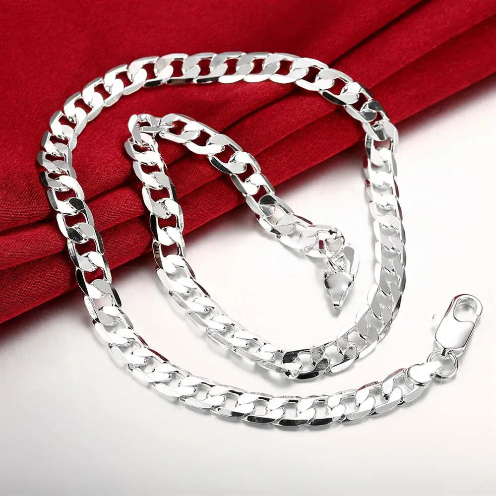 925 Sterling Silver 8mm Wide 16~24 inches Cuban Curb Link Chain Men Necklace