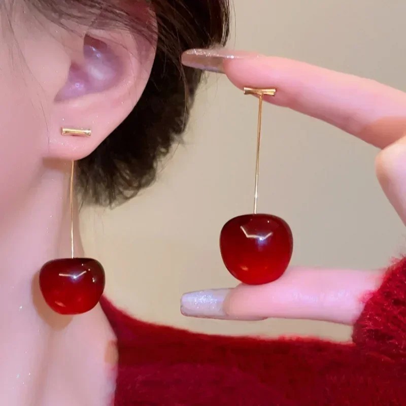 Sweet Cherry Dangle Earrings Cute Fruit Drop Statement Fashion Jewelry