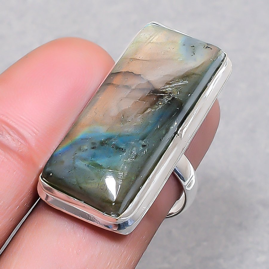 Blue Fire Labradorite Gemstone Adjustable Ring Handmade Amazing Jewelry FR 1511