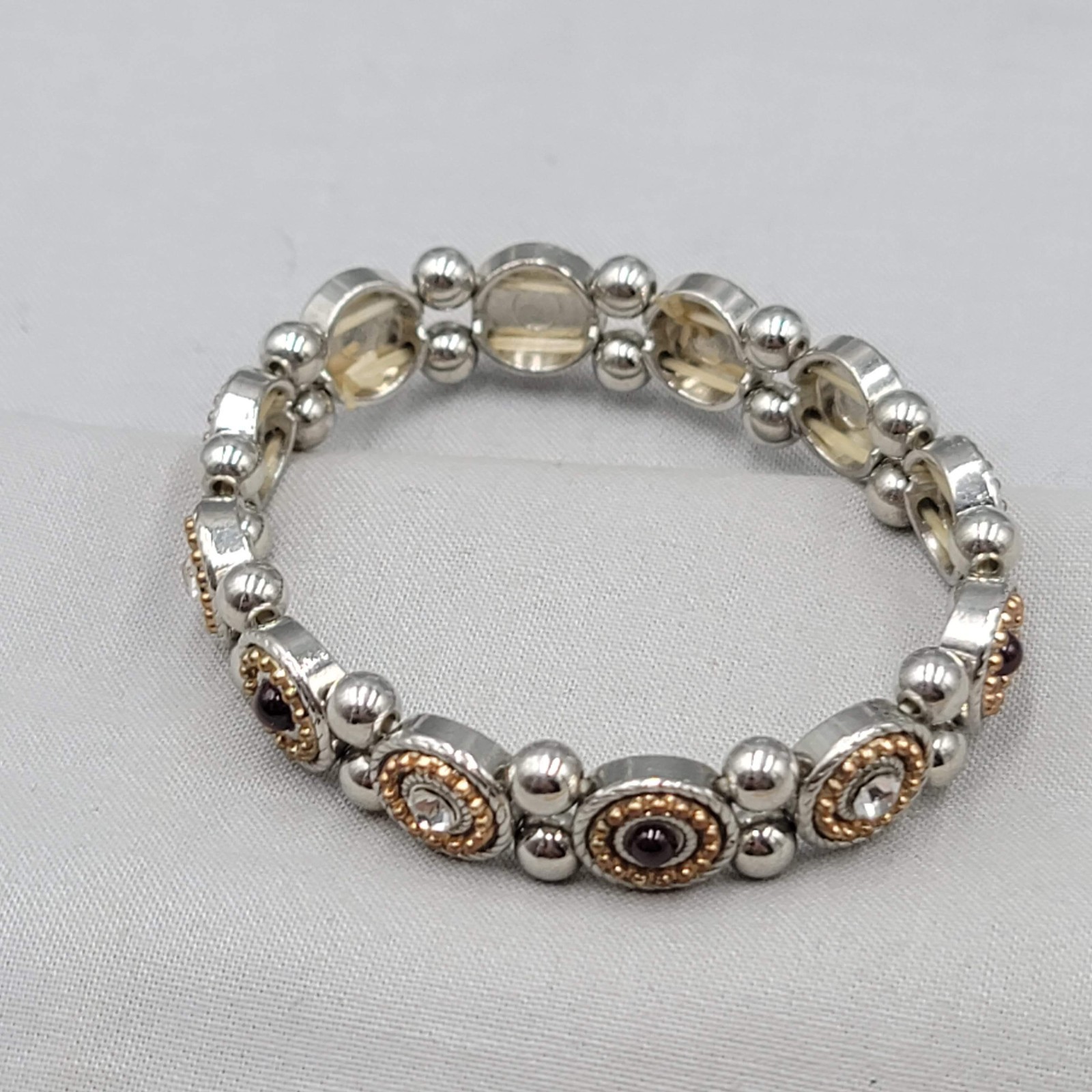Clear Red Rhinestone Panel Elastic Bracelet Silver tone Gold tone 7″