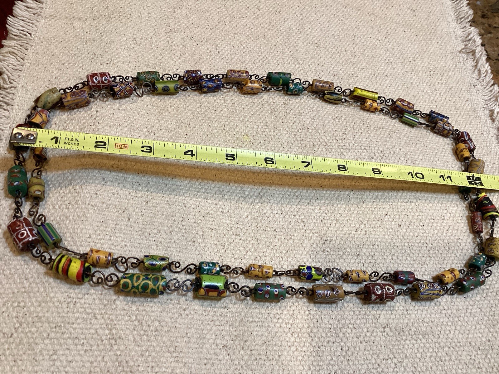 Vintage 70’s Venetian Glass Trade Beads Millefiori Style Fretwork Links Necklace