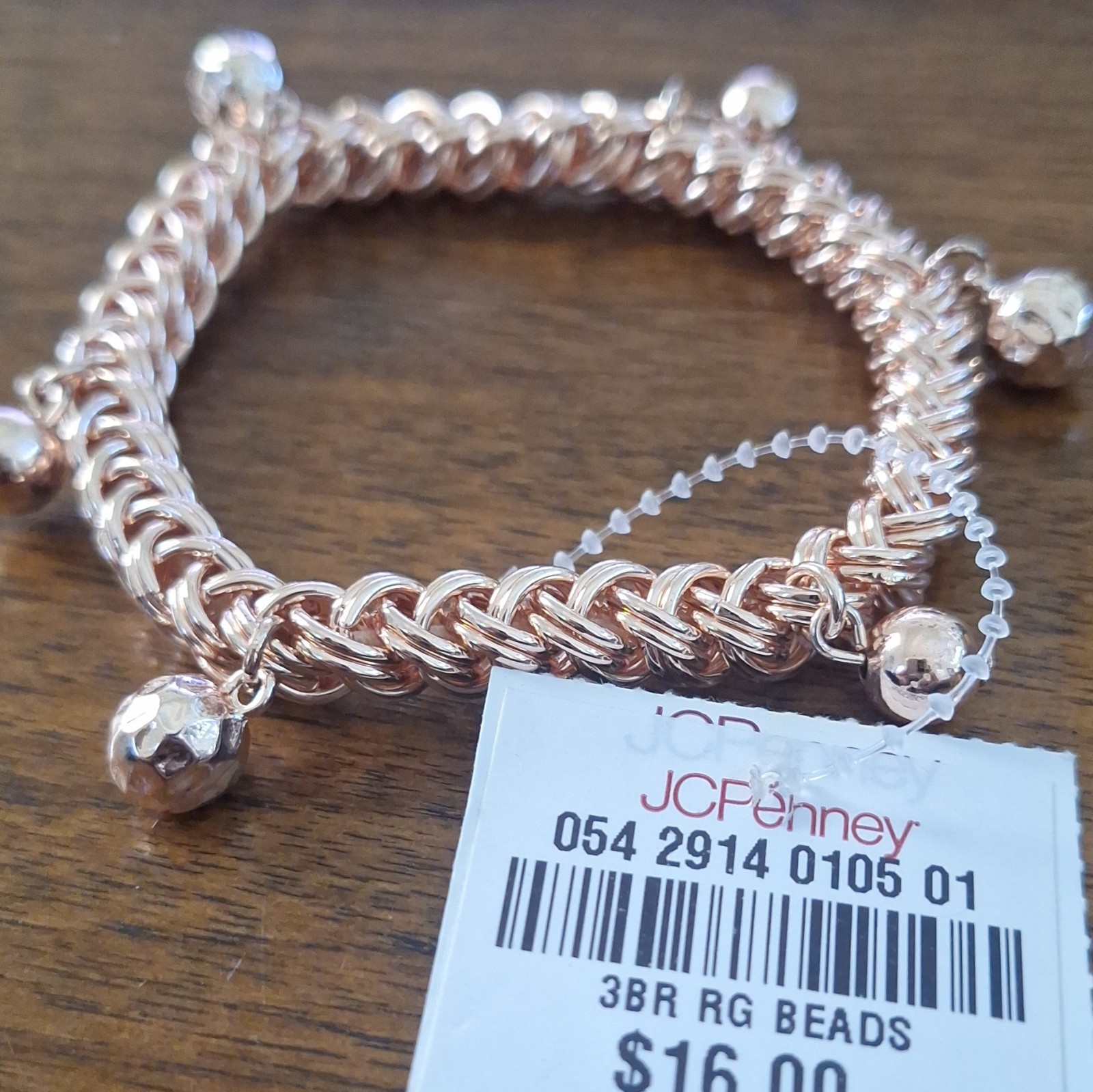 JCPenney Rose Gold Tone Metal Chain Charm Bracelet Round Dangle Bead Charms
