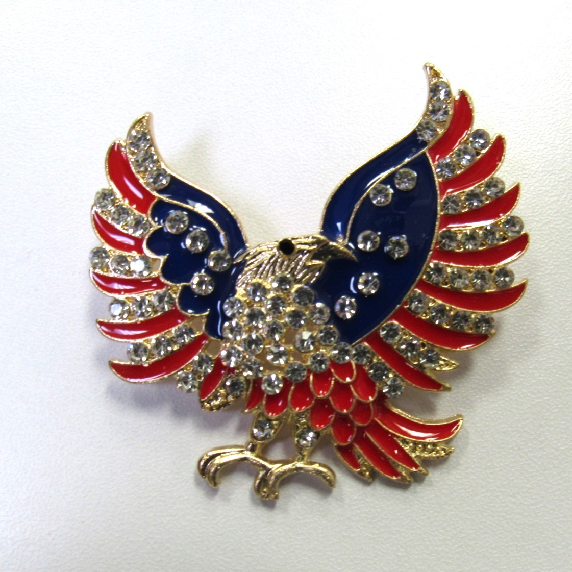 Gold Red White & Blue Rhinestone Crystal Eagle Pin Americana Patriotic # 31263