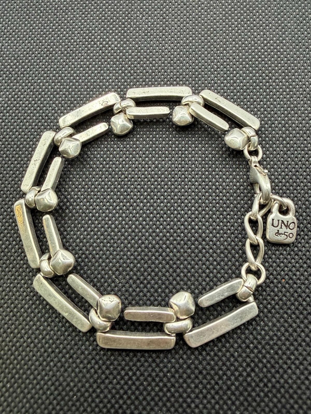 Uno de 50 ROOTS Silver Plated Bracelet Square Links Chain Medium