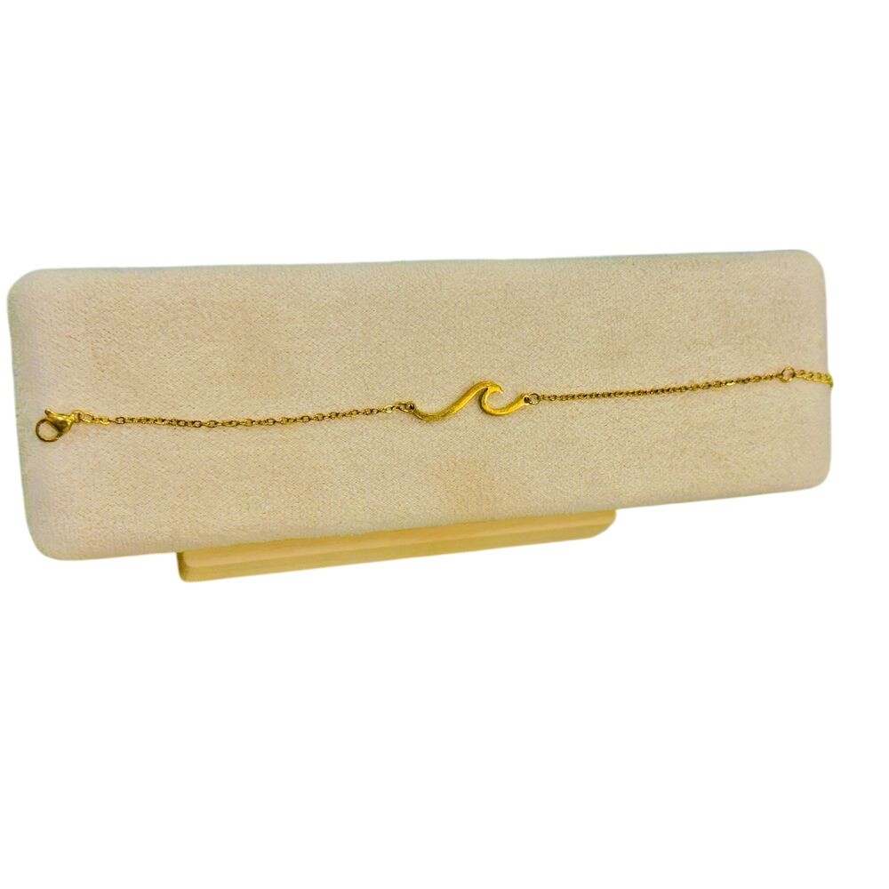 14k Gold Overlay Wave Bracelet – Minimalist Ocean-Inspired Jewelry 7.5 inches