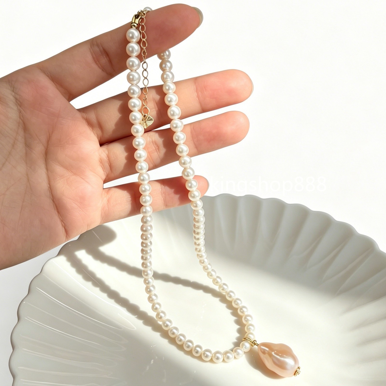 5.5mm Natural Freshwater Keshi Pearl Choker Removable Baroque Pendant Necklace