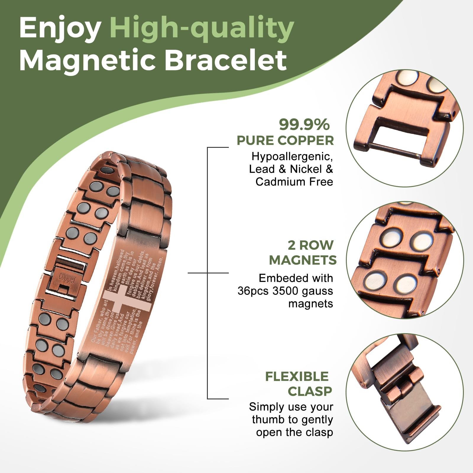 99% Copper Magnetic Bracelet+Ring 3X Arthritis Relief Adjustable w/ Tool & Box