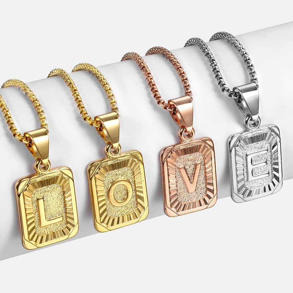 Initial Letter Name Necklace Pendant Gold Plated Stainless Steel Chain Unisex