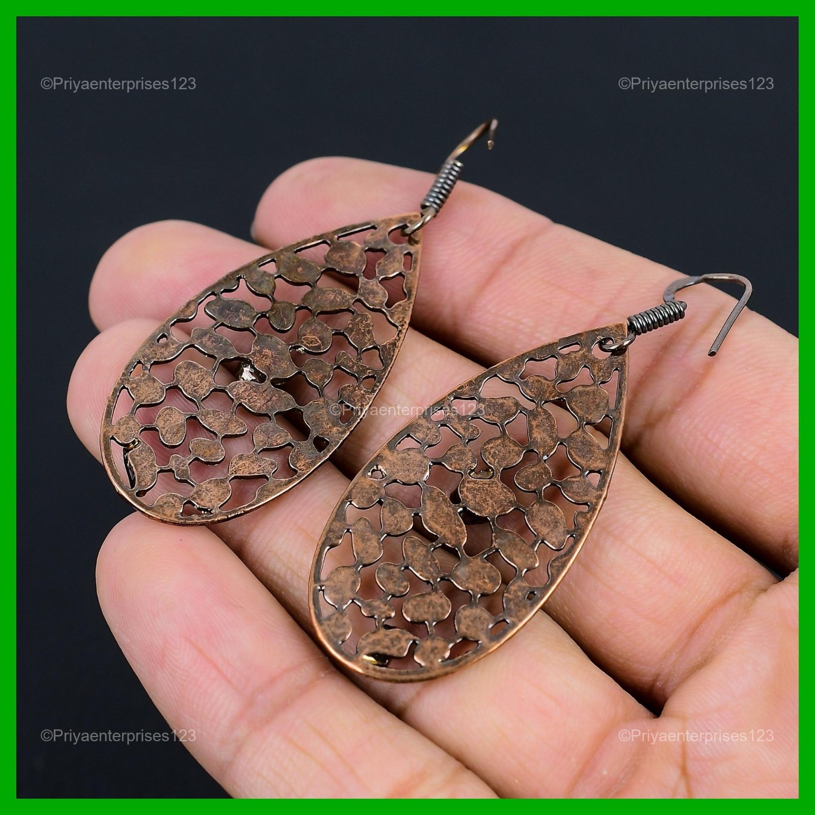 Pentagon Natural Chrome Diopside Copper Daughter New Electroformed Drop Earrings