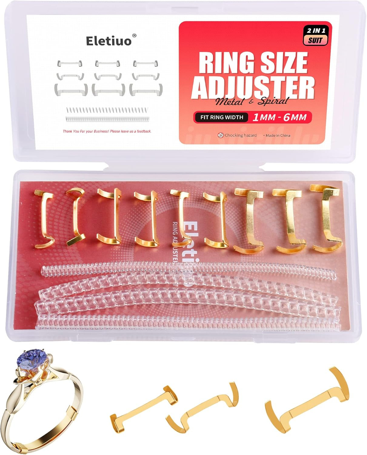 13 Pack Filled Metal Ring Guard with 4 Sizes Spirals,Invisible Ring Size Adjuste