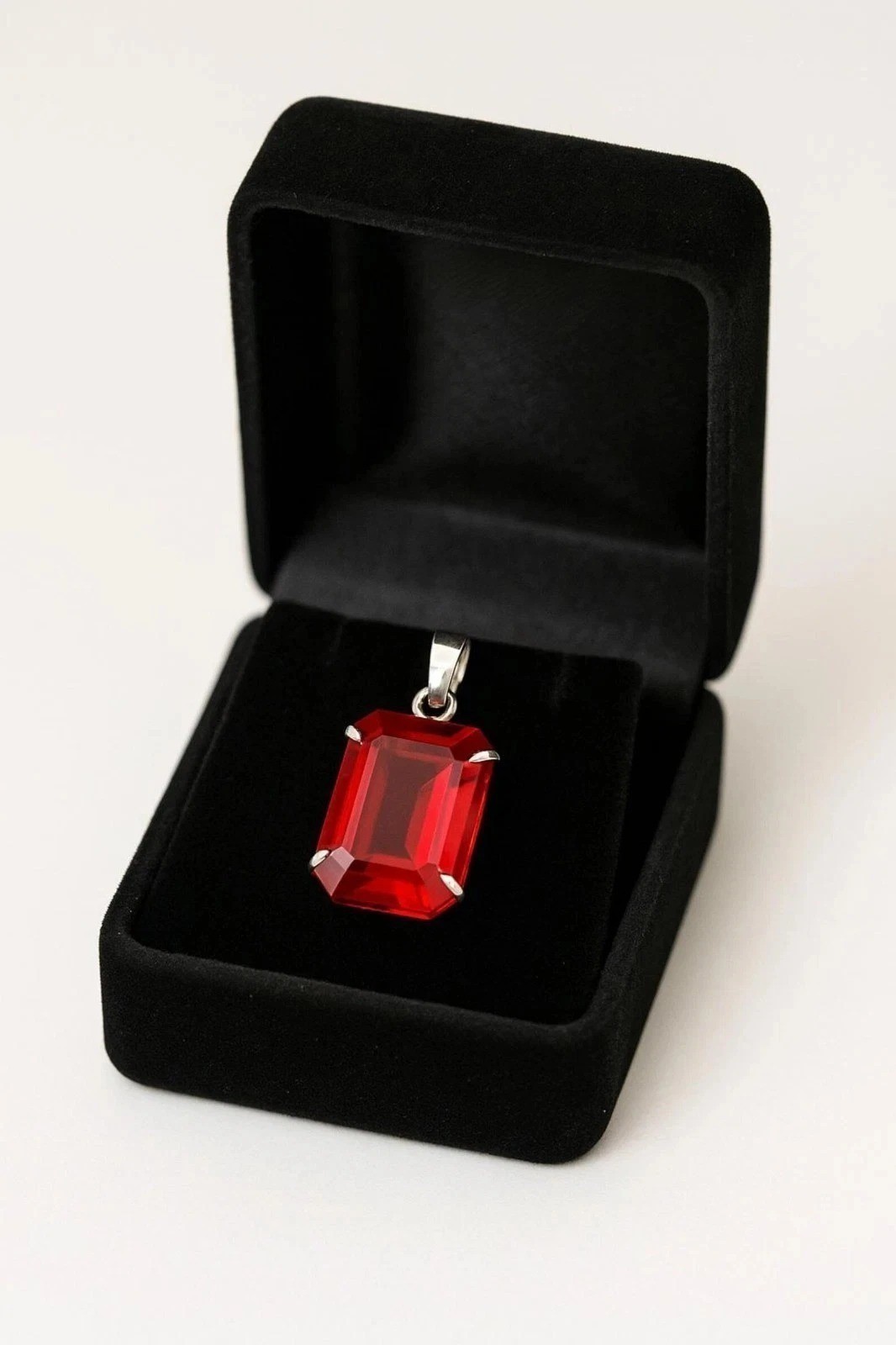Natural Red Ruby Emerald Cut 925 Solid Silver Pendant Loose Gemstone 29 Ct