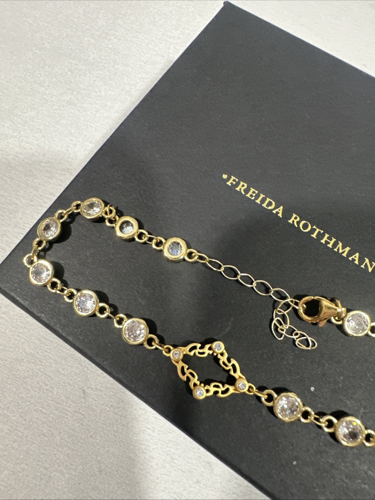 NEW Freida Rothman Brass Bezel Cubic Zirconia Bracelet in Gold Finish