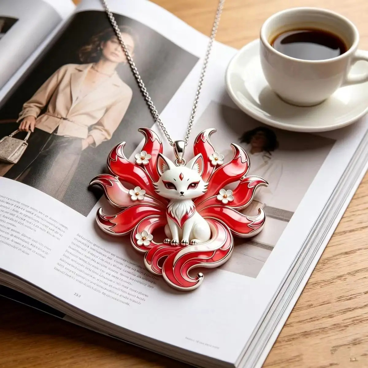 Nine Tailed Fox Necklace Mythology Kitsune Pendant Stainless Steel Jewelry