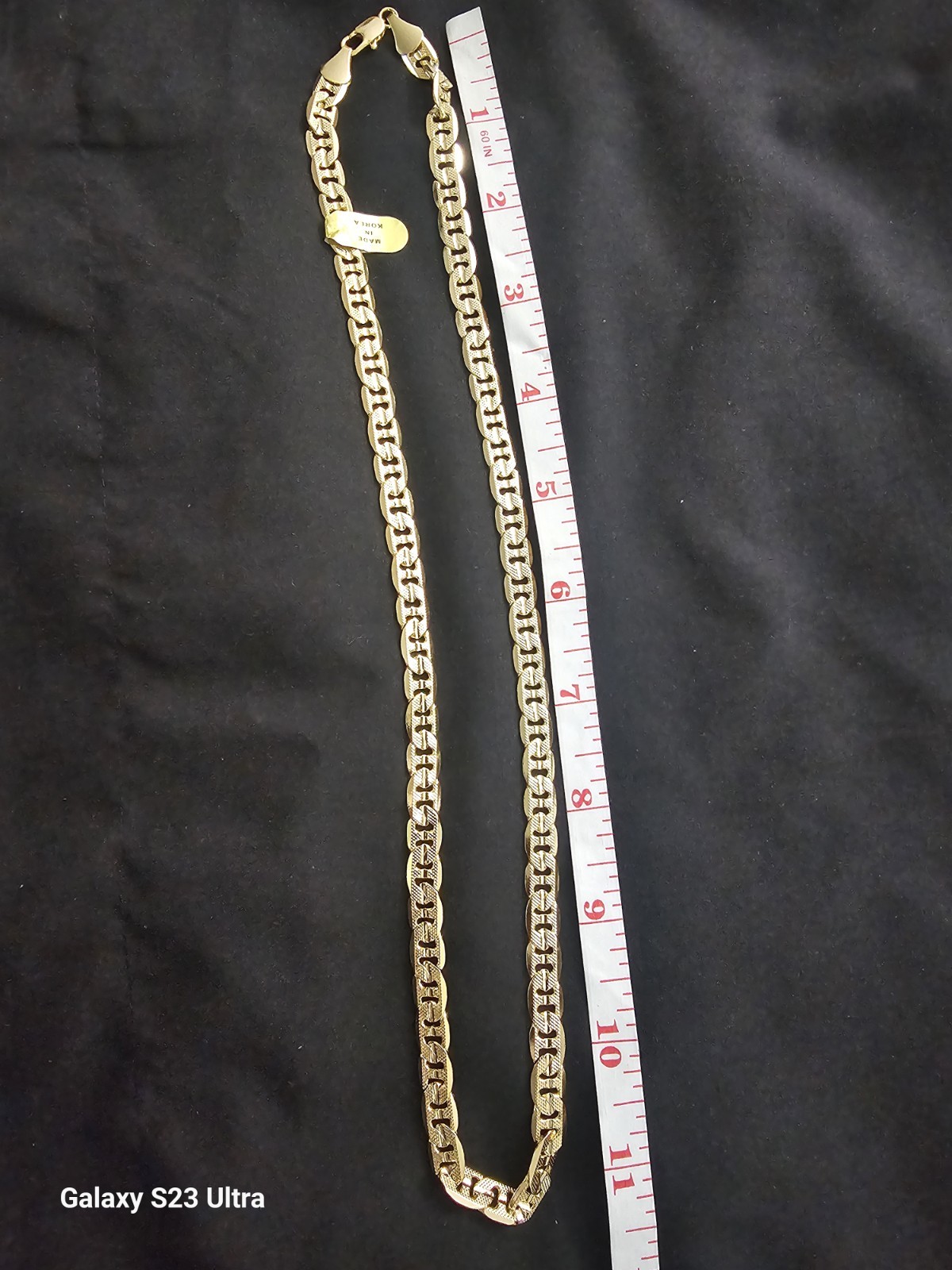 24in.14K Gold Plated brass-8.1mm diamond cut frosted Mariner Chain Necklace
