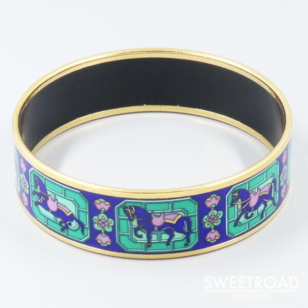 Hermes Emaille GM Bangle Bracelet Horse Motif Metal/Cloisonné 21cm