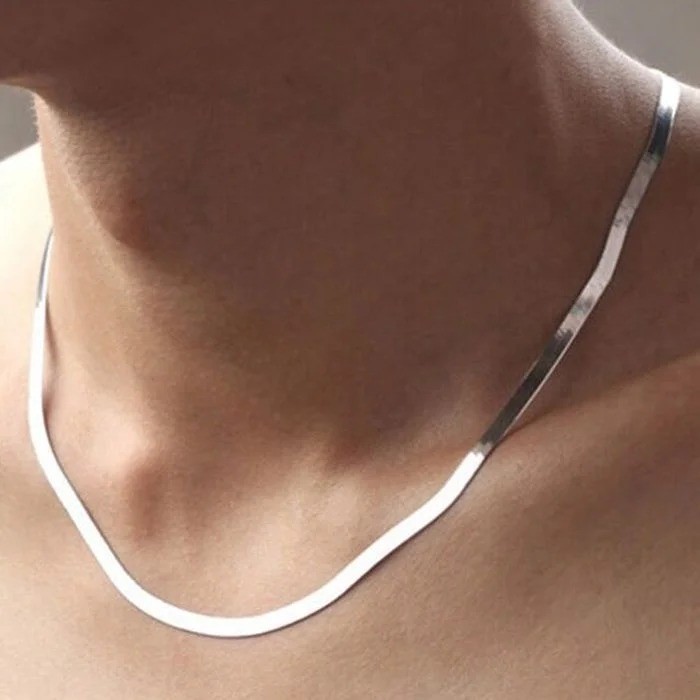 925 Sterling Silver 4mm Blade Chain Necklace Women Men Fashion Jewelry