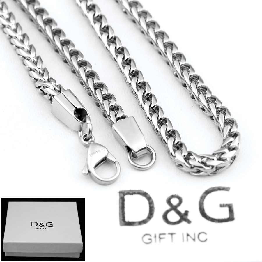 DG Men’s 24″ Franco Chain Necklace 5mm Silver Stainless Steel Unisex*Box