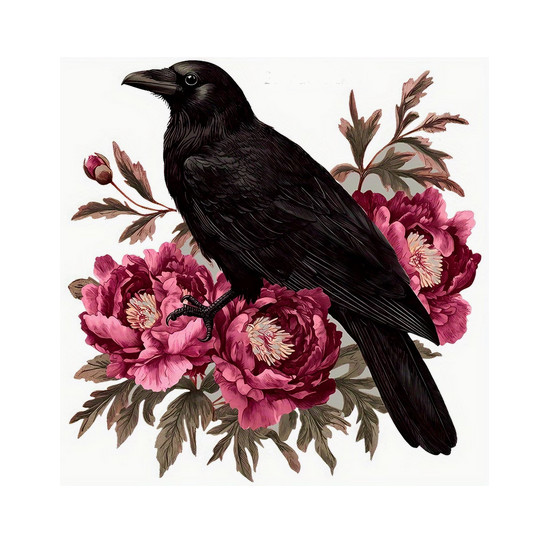CROW RAVEN BIRD FLOWER Pendant on plated 925 Sterling Silver 20″ 22″ Necklace