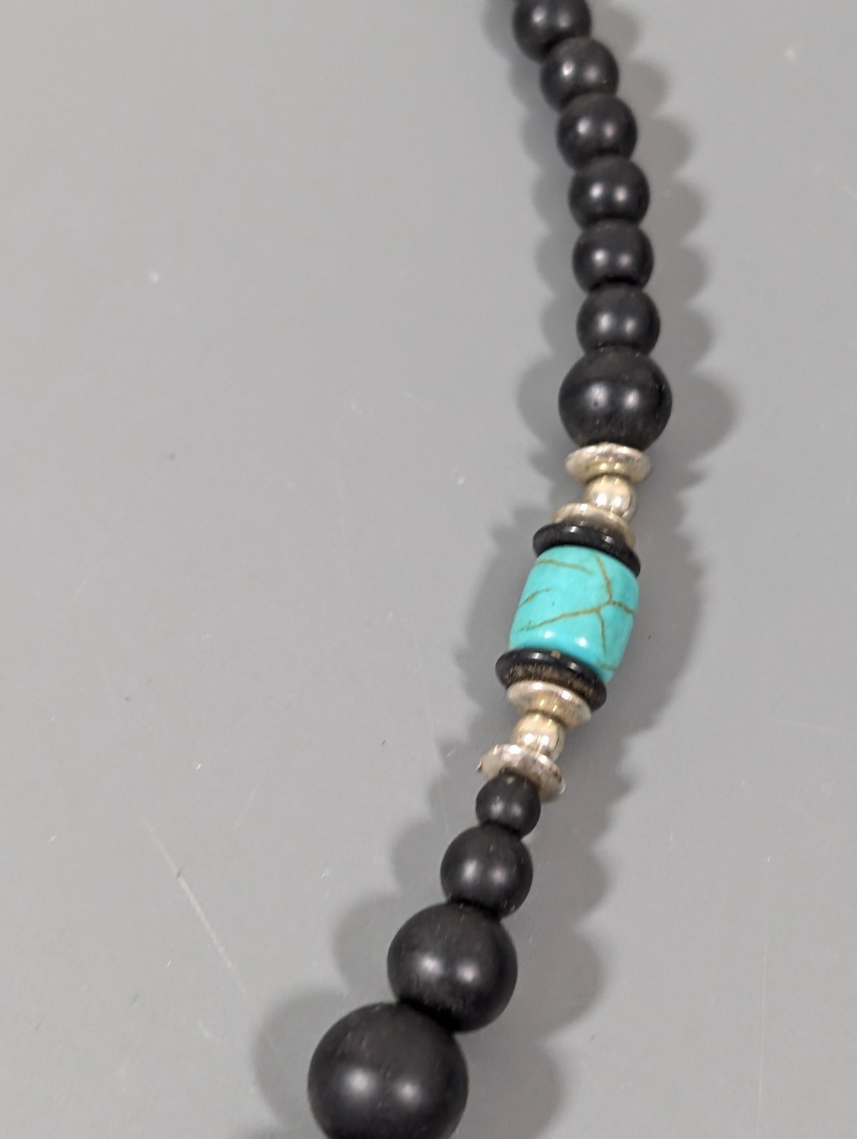 Beachy Boho Black Stone Faux Turquoise Beaded Necklace 23 in