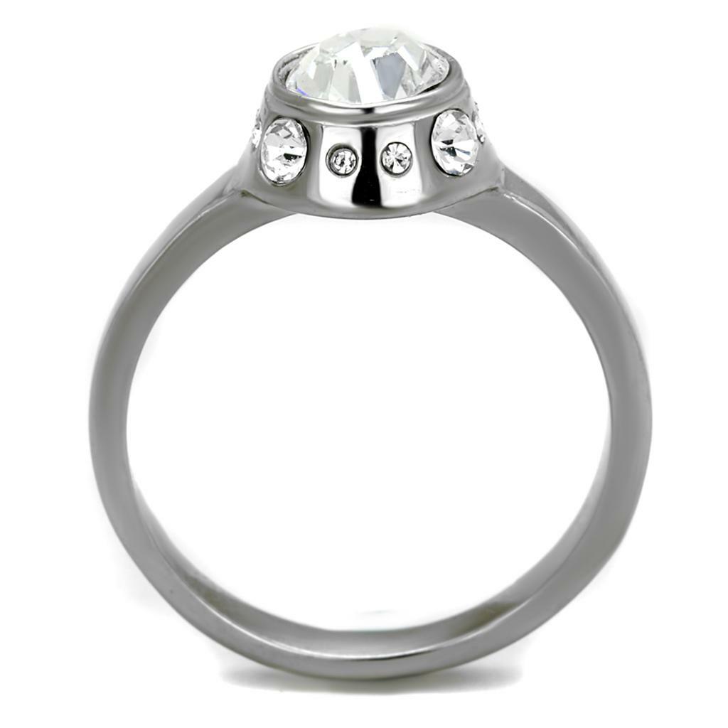 TK2183 – High polished (no plating) Stainless Steel Ring with Top Grade Crystal