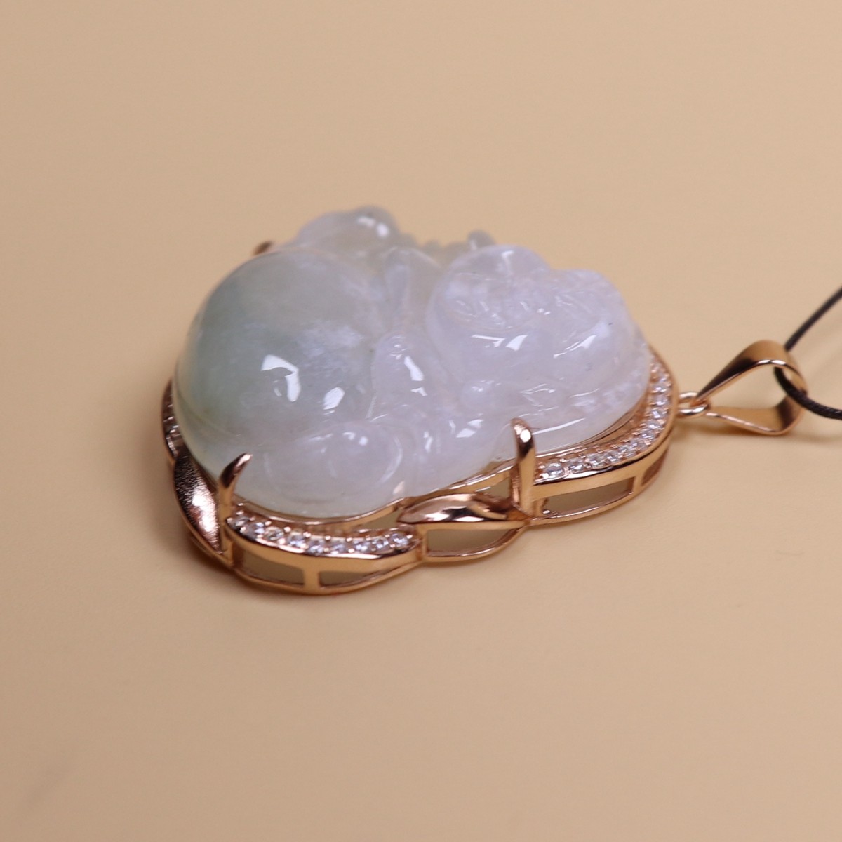 Certified Green jade jadeite Maitreya Buddha pendant 925 Silver inlay 38536a 佛公