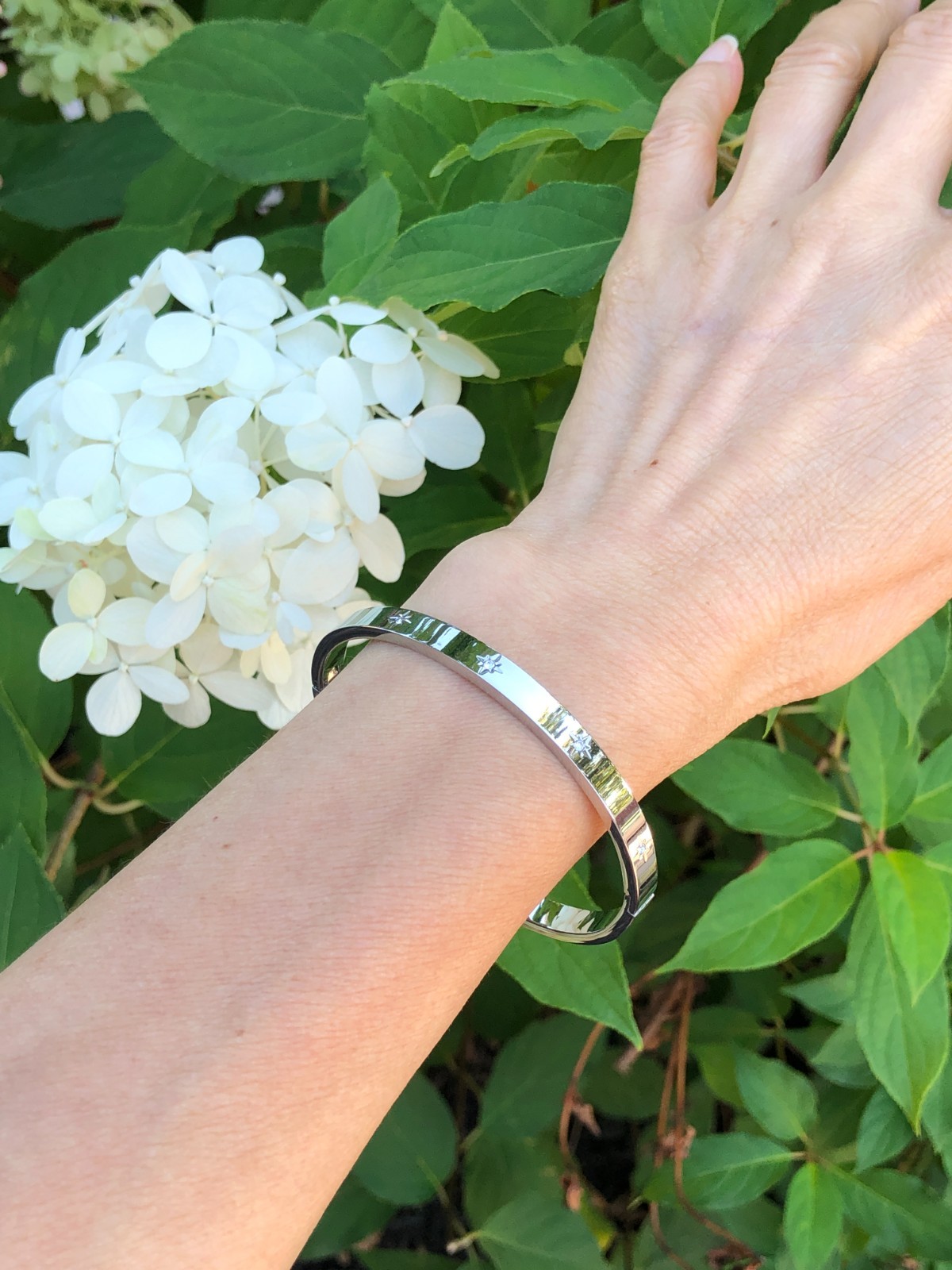 Stainless Steel CZ North Star Station Bangle Bracelet 6.75″ 5mm