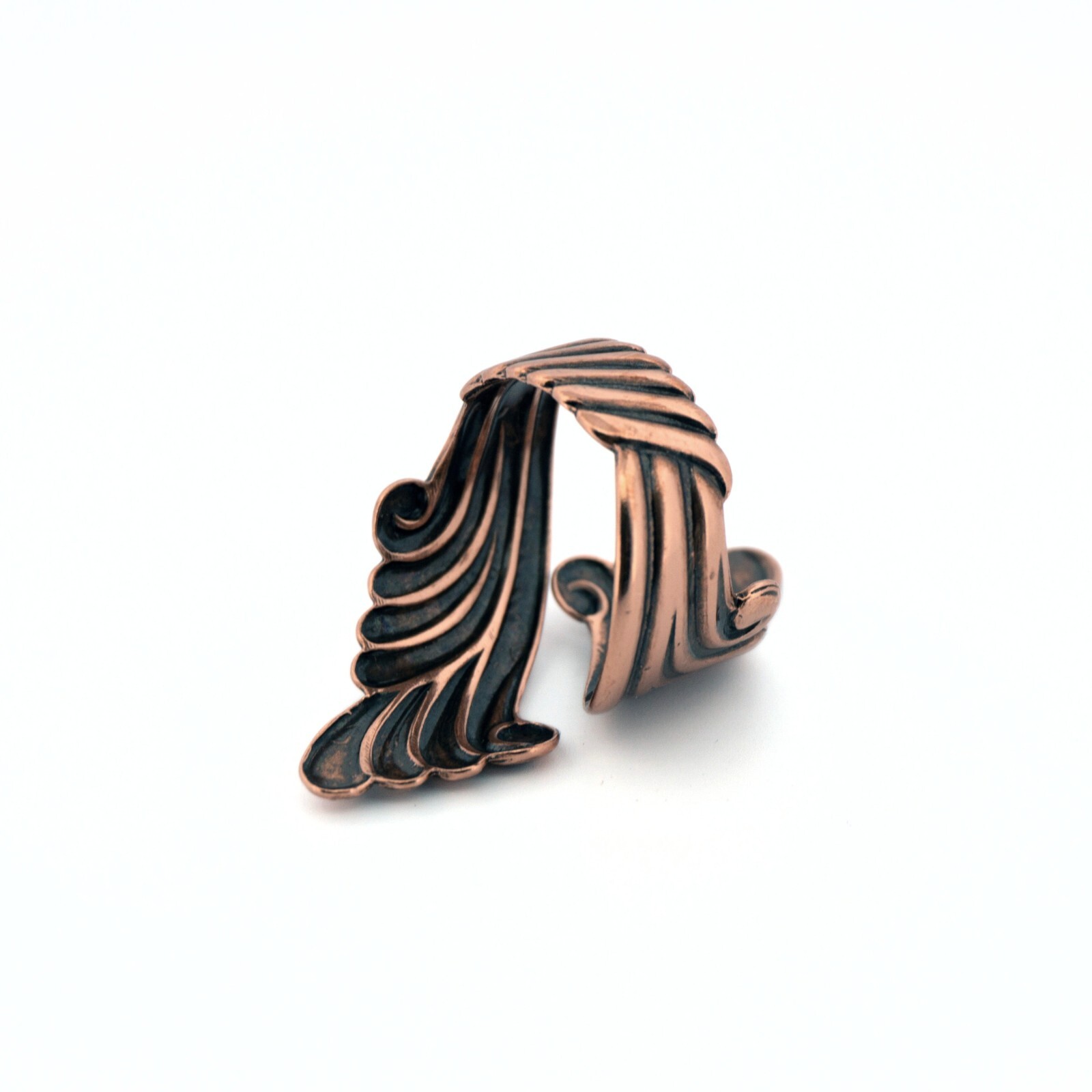 Solid Copper Swirled Scroll Bypass Ring Pure Copper Wraparound & Adjustable