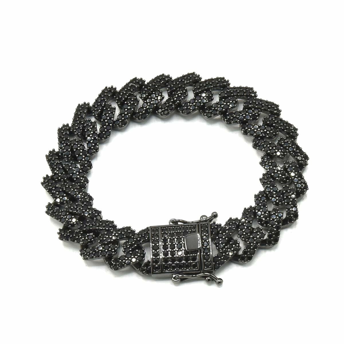 14MM High Quality Black Finish Iced Square Link Miami Cuban Link Chain Bracelet