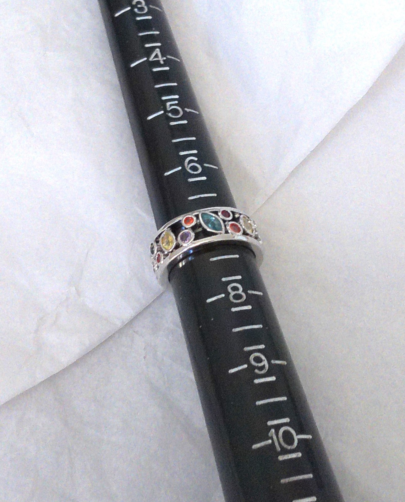 New Silvertone Multicolored Crystal Band Ring Size 7 Perfect for All Occasions