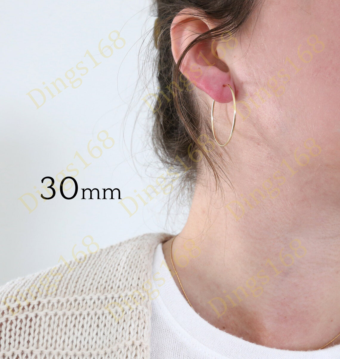 Solid 18K Yellow Gold Filled Nickel/Lead-Free 30mm Medium Endless Hoop Earrings