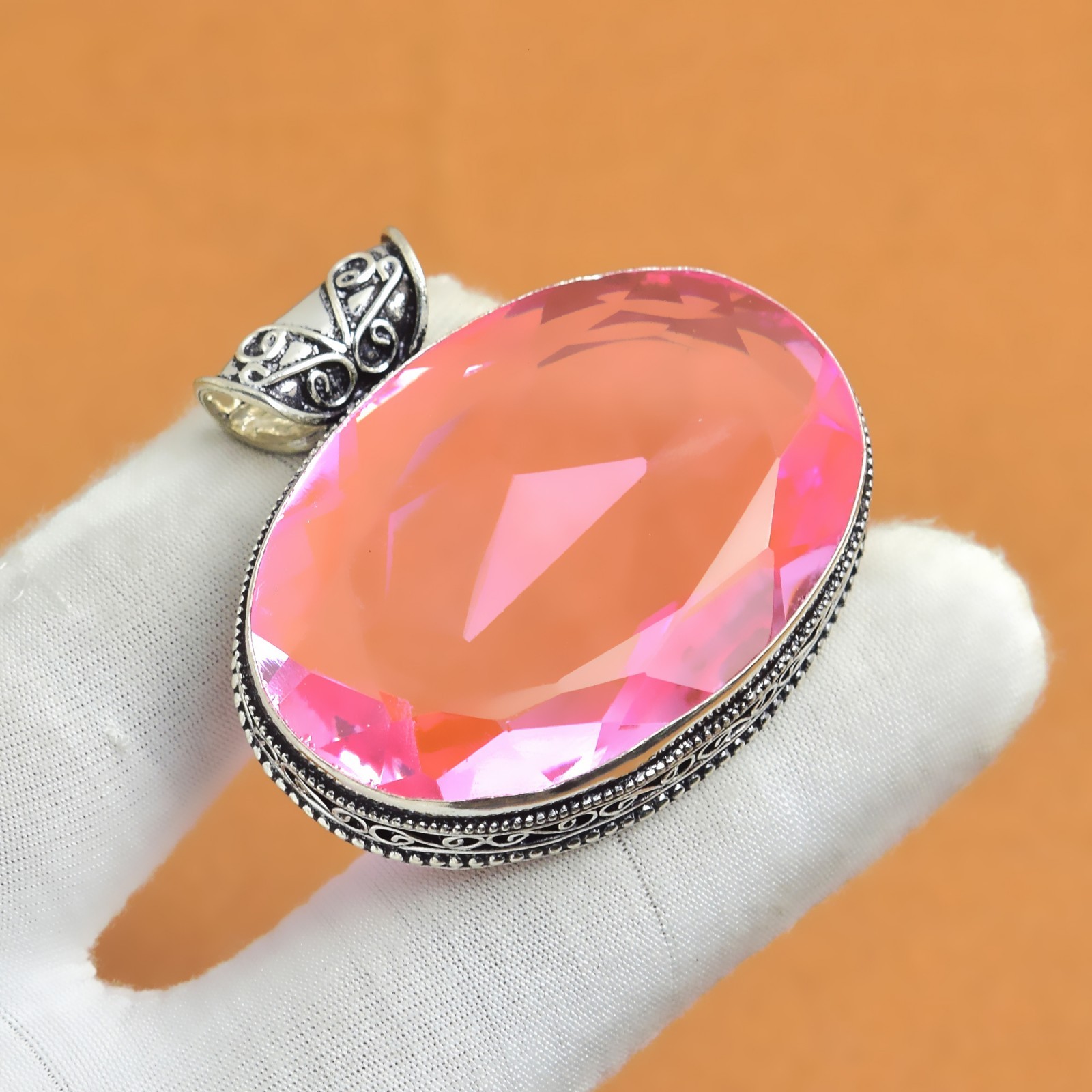 Faceted Pink Kunzite Gemstone 925 Sterling Silver Handmade Pendant