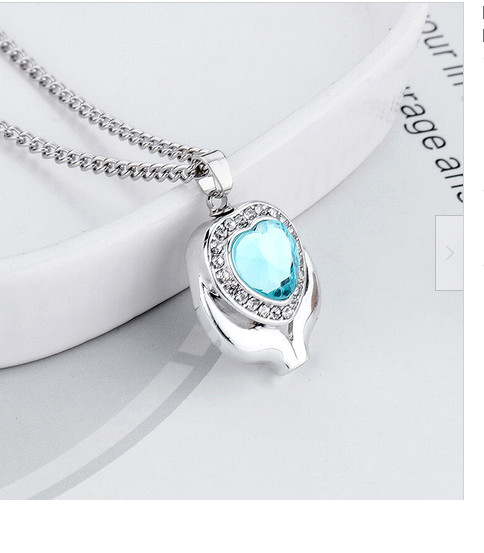 URN CREMATION ASHES AQUA CZ HEART Pendant On 20″ 925 Sterling Silver Necklace