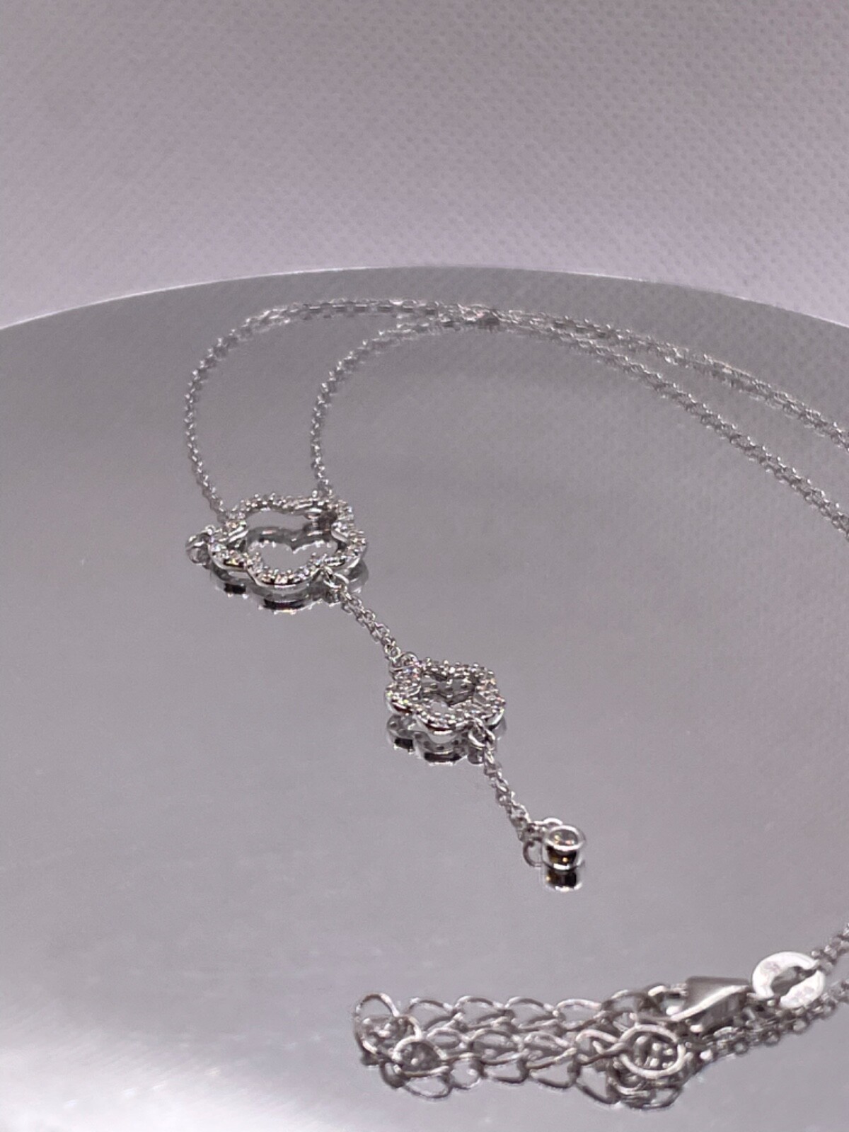 Double clover necklace lab simulated diamonds 925 sterling silver