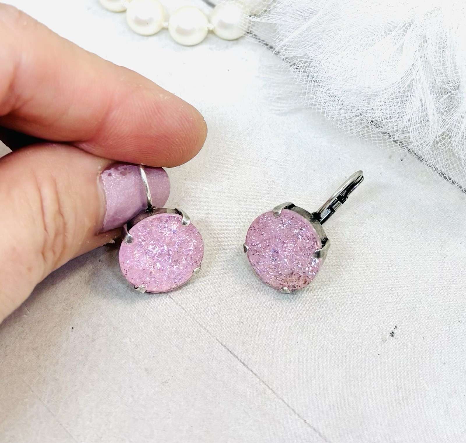 14mm Silver Plated Pink Ice Crystal Cup Chain Earrings