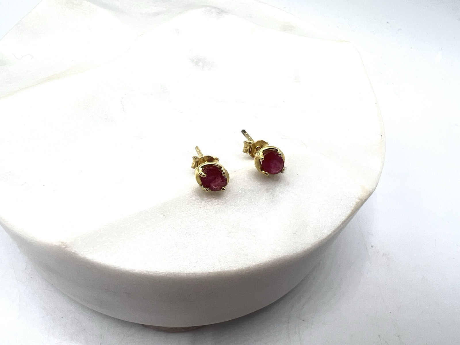 Ruby Gemstone Oval Post Back Earrings – Roost Collection – Gold Plated Silver