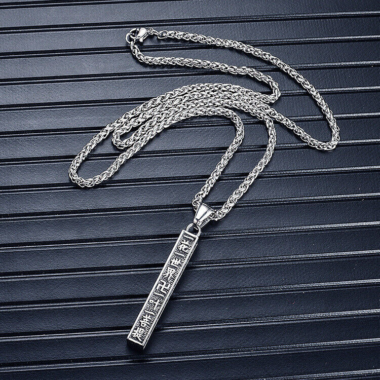 Men Women Boy Buddhist Lucky Protection Amulet Pendant Stainless Steel Necklace