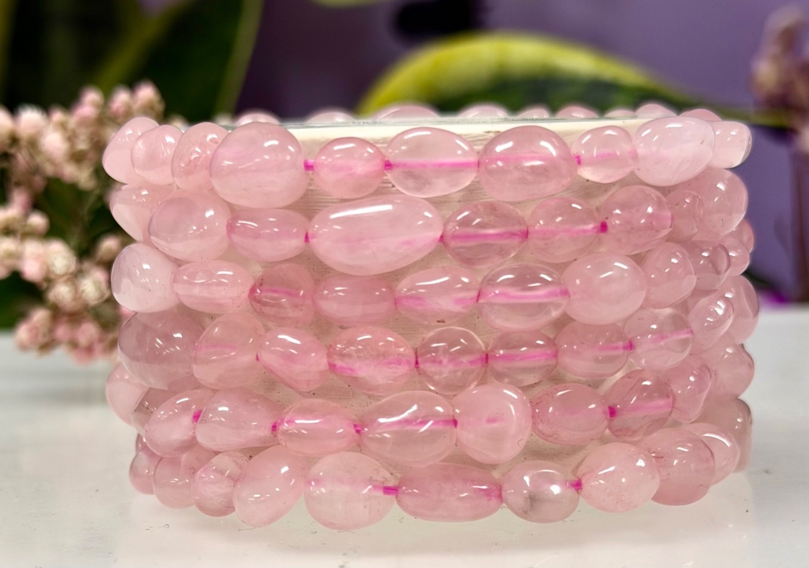 Wholesale 6 Pcs Rose Quartz Tumble Natural Crystal Bracelet 7.5”