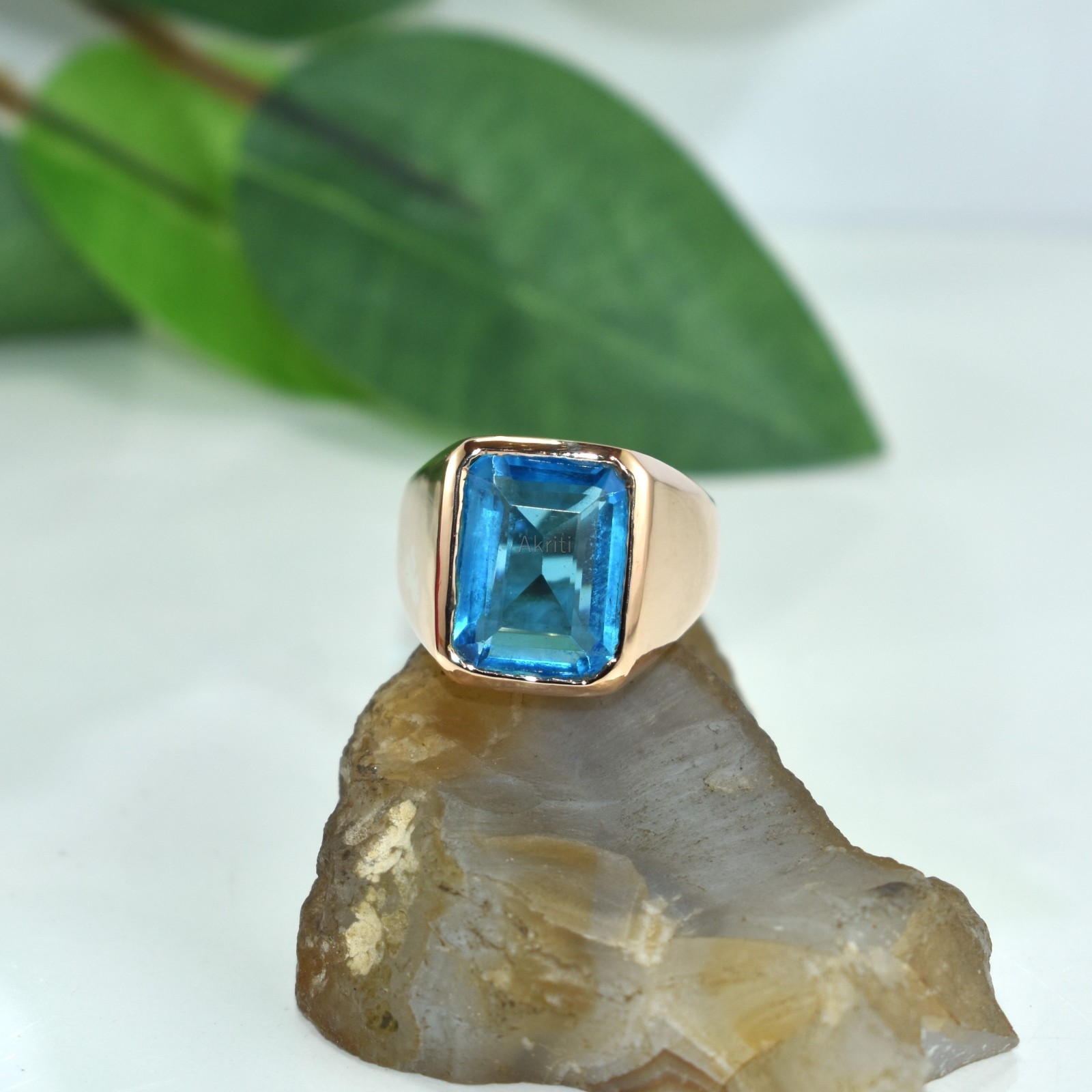 Elegant Bue Topaz Copper Handmade Ring Attractive Daily Wear Bold Look