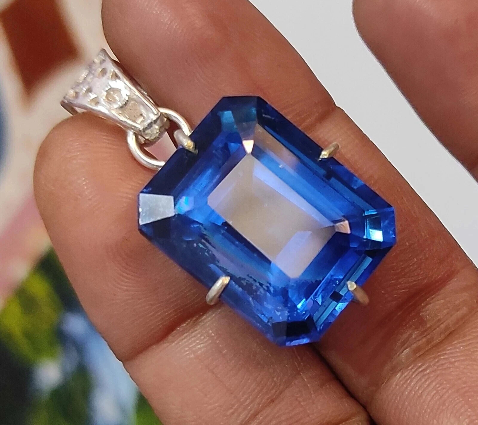 Natural 35 Ct Blue Sapphire Certified Emerald in Silver Loose Pendant Gems