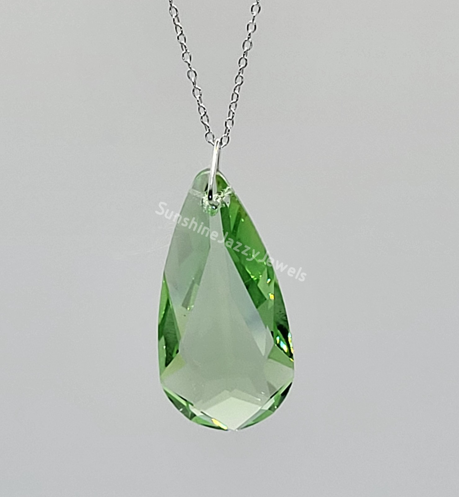 Made w/ Sterling Silver Swarovski Crystal Peridot Teardrop 6100 Pendant Necklace