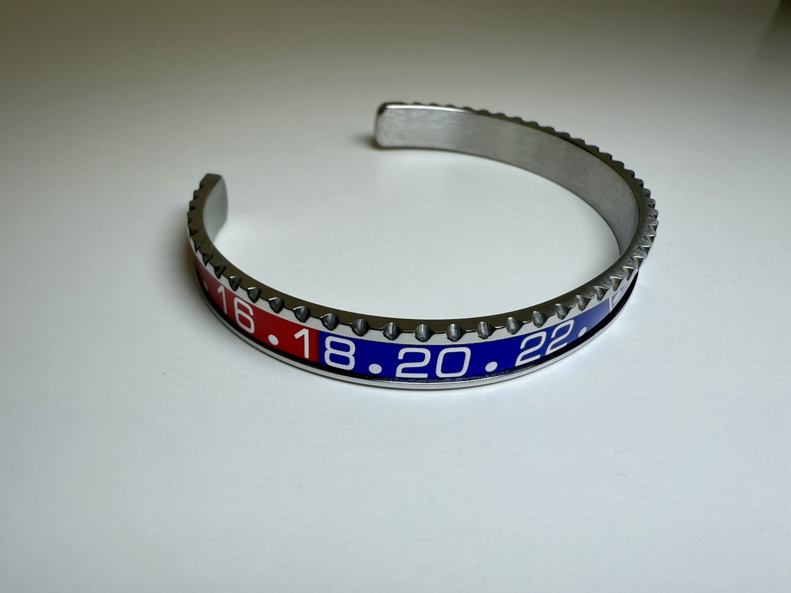 Red Blue Bezel Style Bangle Bracelet Stainless Steel